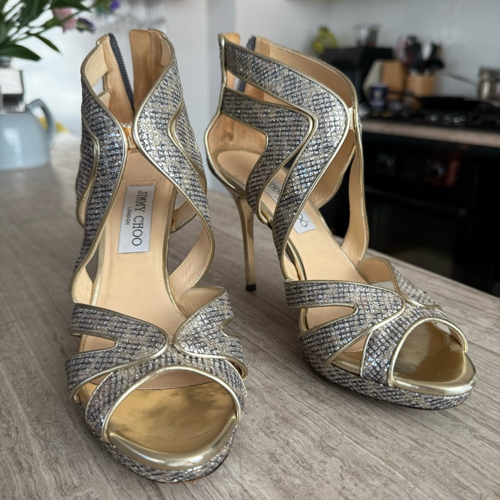 Jimmy Choo Karla Leopard-Print Glitter Fabric Pum… - image 5